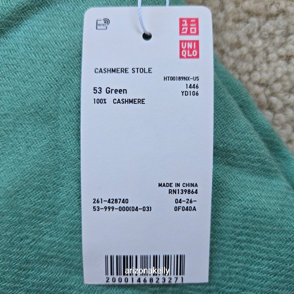 NWT Cashmere Stole Scarf Uniqlo Green - Picture 2 of 5